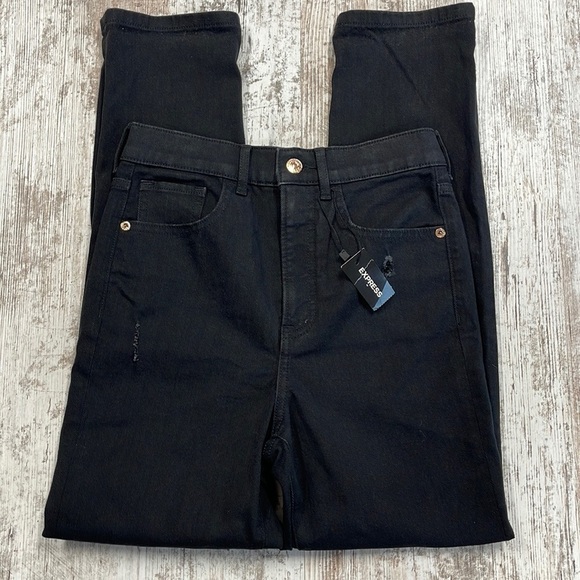 Express NWT Black Distressed Slim Super High Rise Jeans Size 00 - Picture 1 of 11